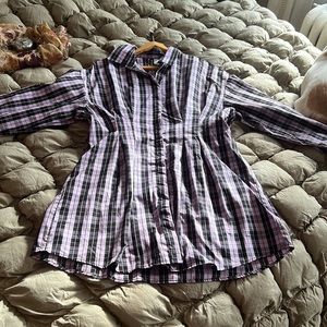 Divided purple plaid pleated dress